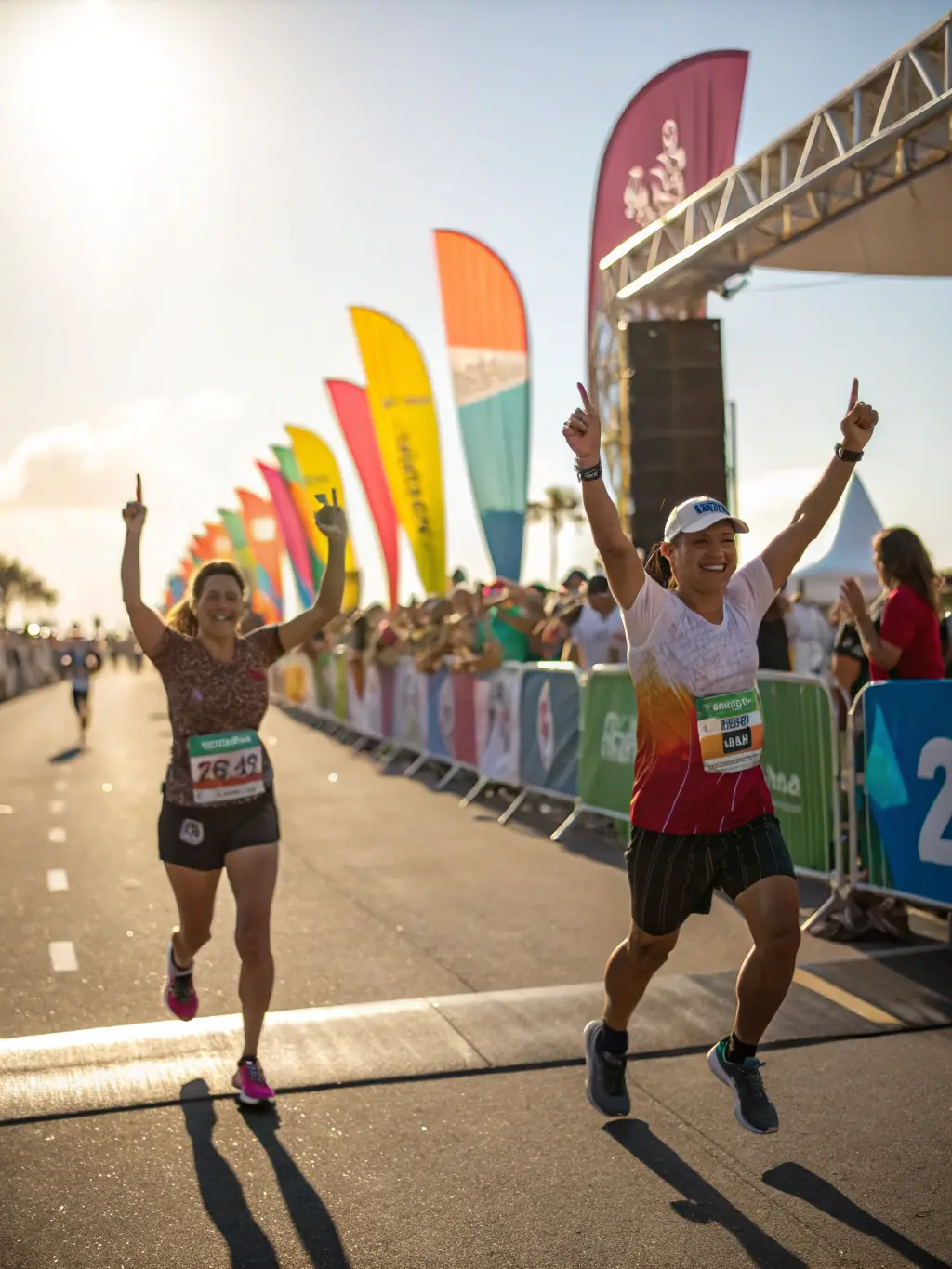 An image of participants at the finish line of a community steeplechase event, celebrating their achievements and promoting community engagement.
