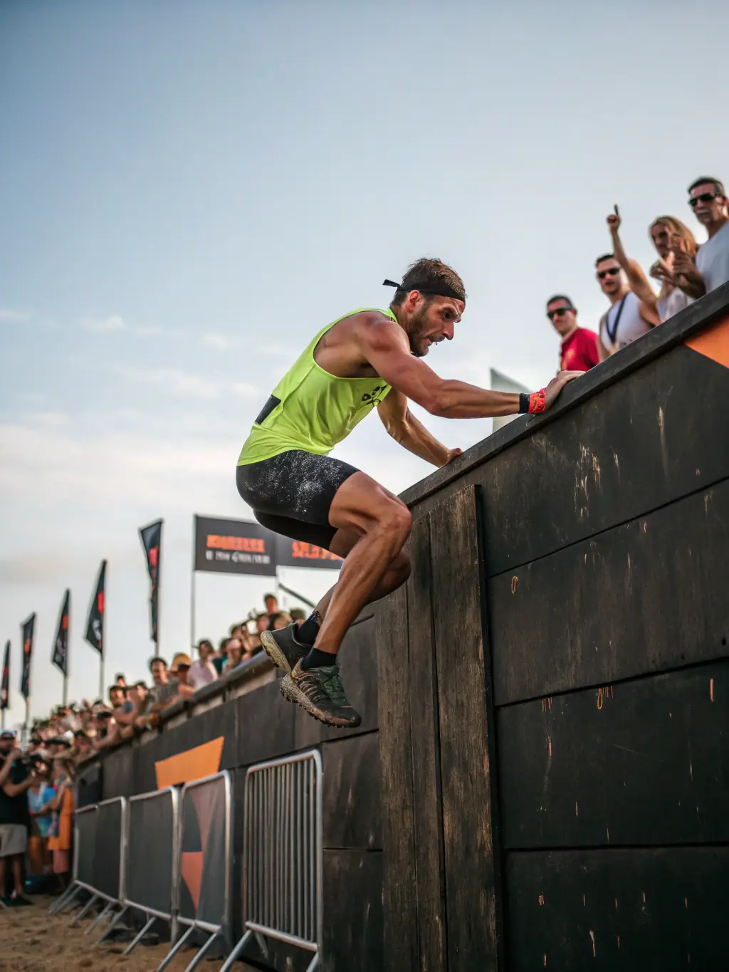 A high-action shot of athletes clearing a water jump during a steeplechase training session, showcasing the intensity and skill involved in the program.