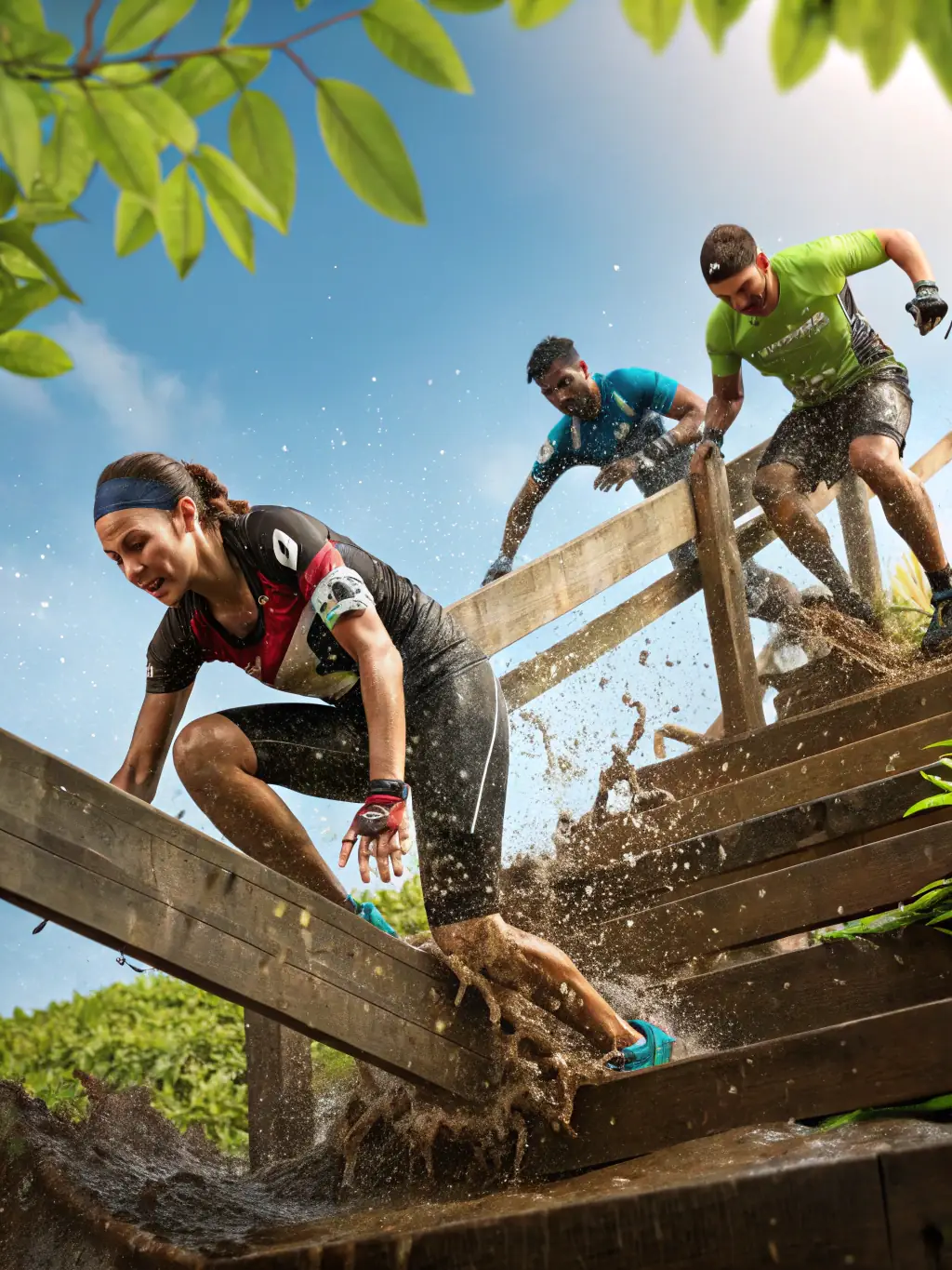 A vibrant image capturing the excitement of a steeplechase race, with athletes clearing hurdles and water jumps, showcasing the dynamic nature of the sport.
